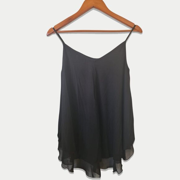 Pebble and Stone Women Black Double Layer Flared Size S Tank Top Spaghetti Strap - Picture 2 of 12